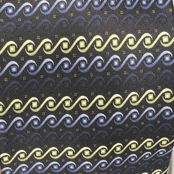 Kilburne and Finch MENS tie -Big & Tall- 68” Long -Black Blue Green Wave-Silk - Picture 2 of 6